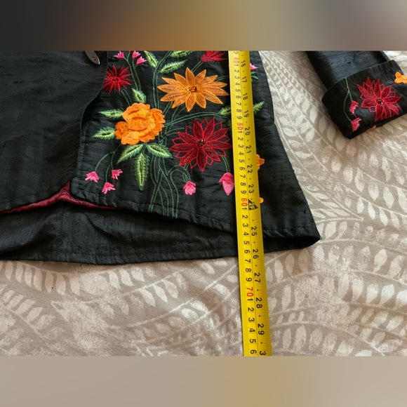 Floral Embroidered Silk  Black Blouse - Picture 9 of 11